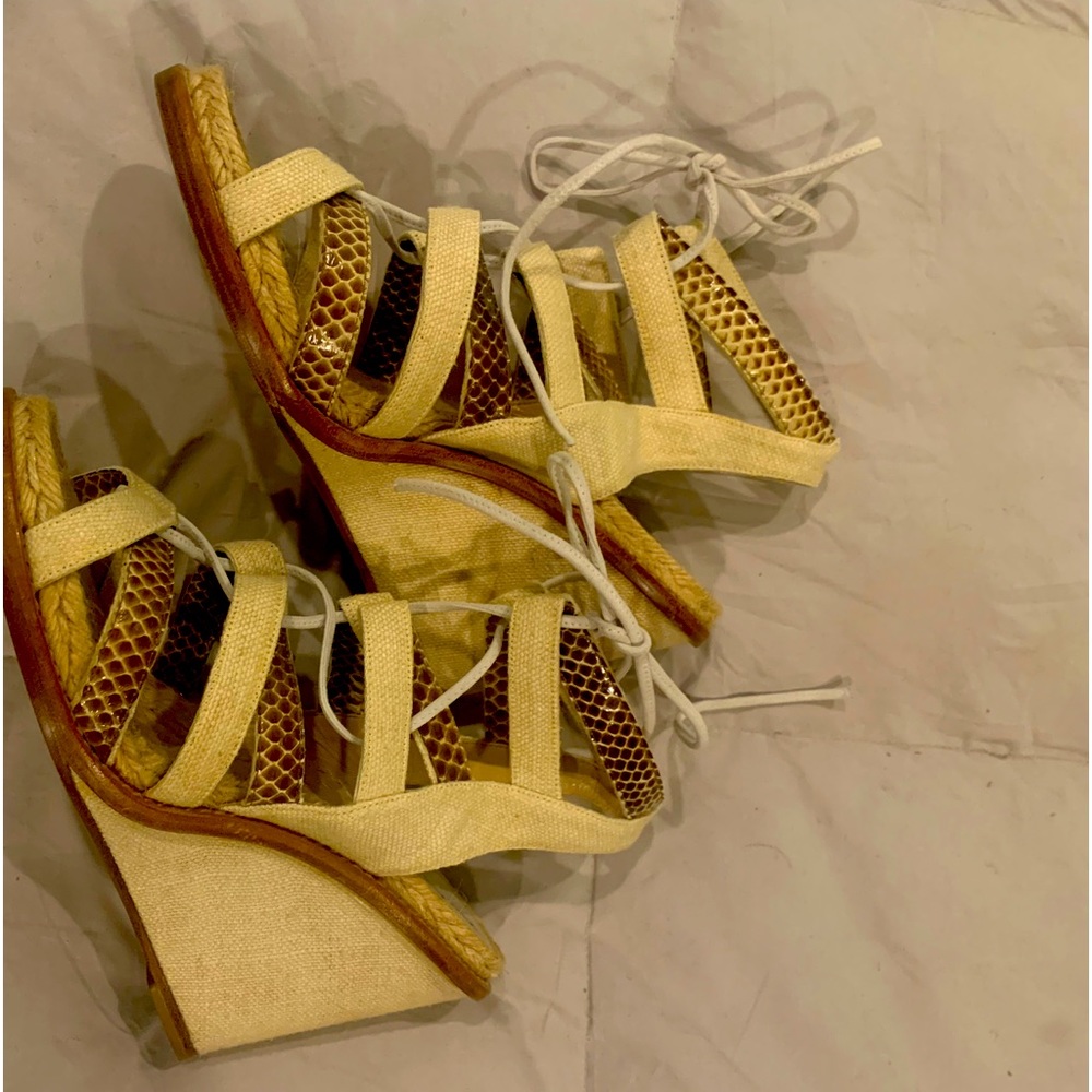 Authentic Paul Andrew lace up wedges. Snake skin leather embossed. Rare. EUC